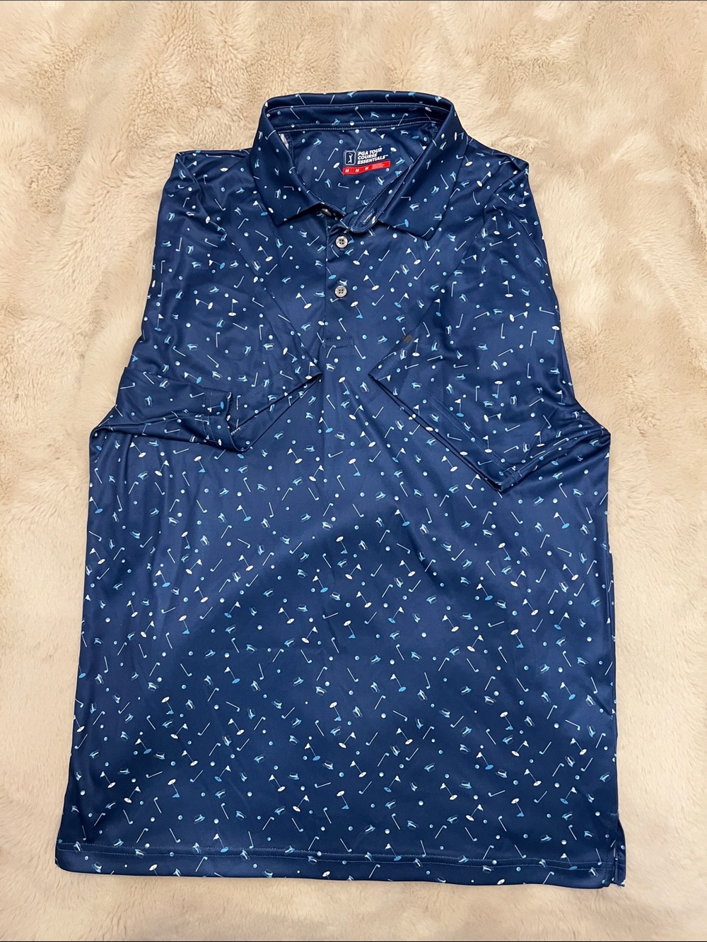 PGA Tour Navy Polo with Light Blue Golf-Print